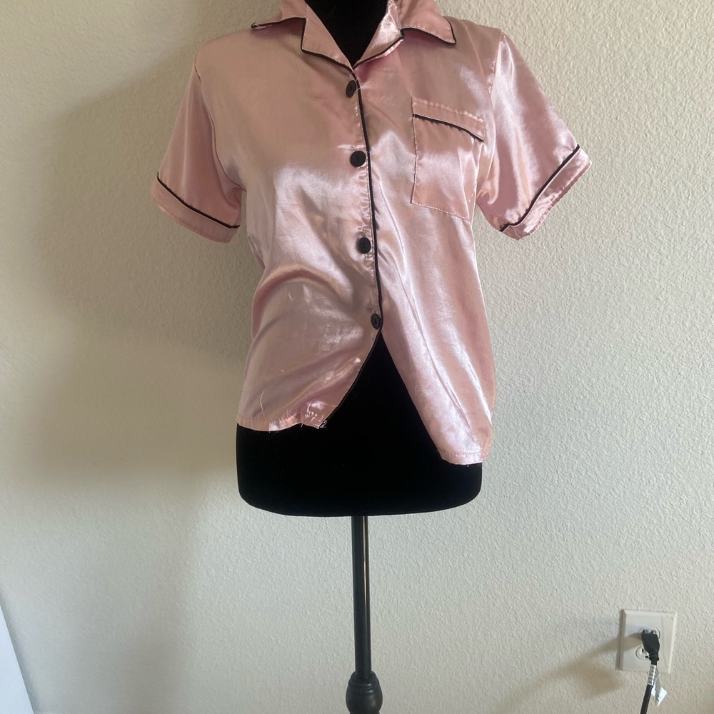 Silky Pink Short Sleeve Button-Up Shirt